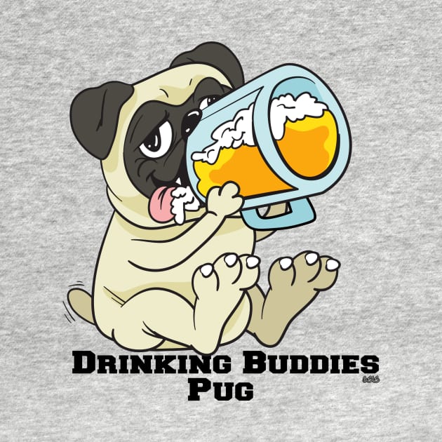 Pug Dog Beer Drinking Buddies Series Cartoon by SistersRock